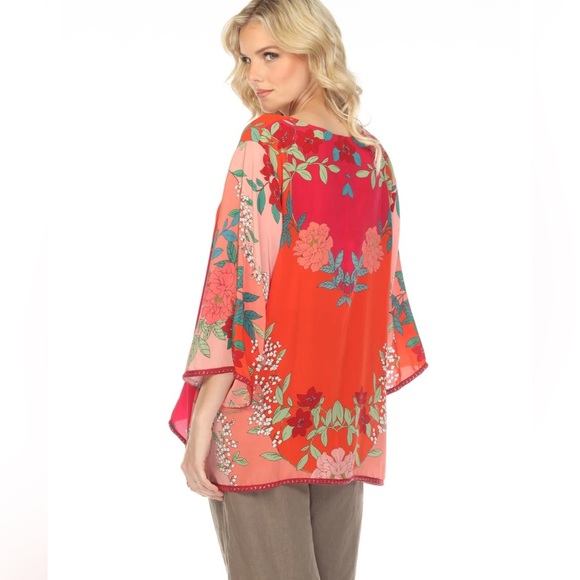 NEW JOHNNY WAS 100% silk NEW blouse top long sleeve, womens Medium embroidered - Picture 7 of 7